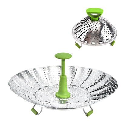 🔥Adjustable Stainless Steel Vegetable Steamer Basket | Foldable Mesh Steamer with Extendable Anti-Scald Handle