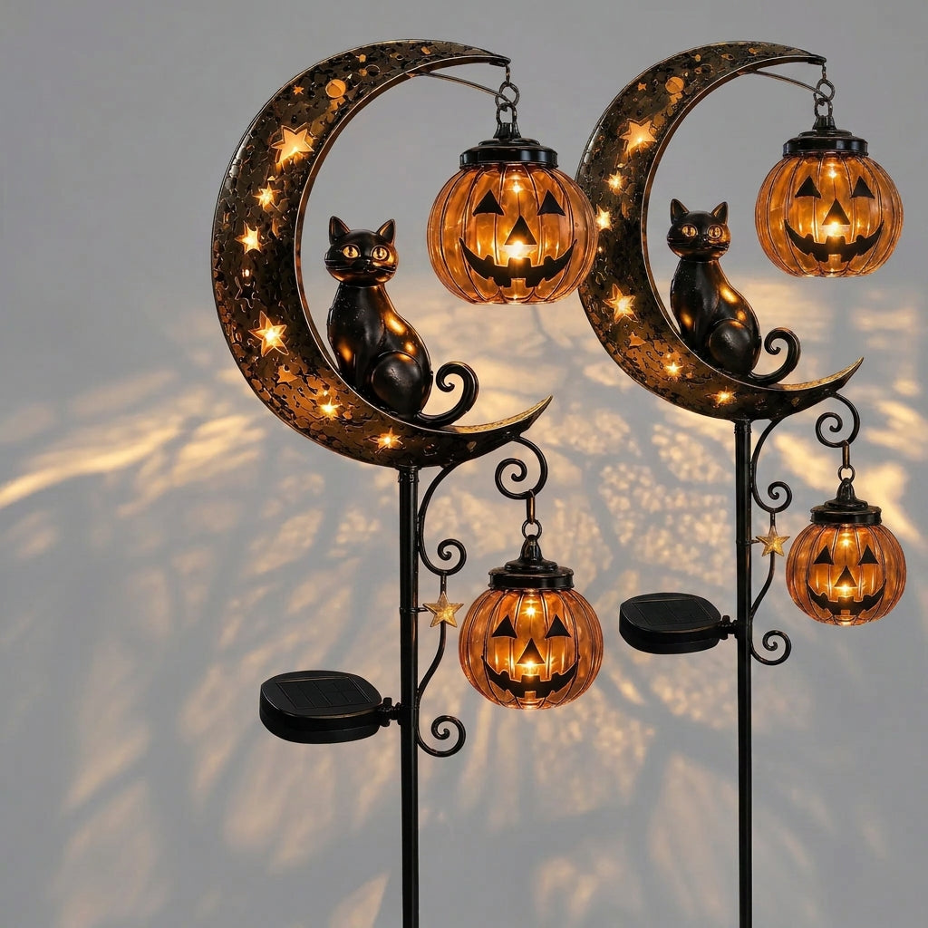 🔥 55% OFF TODAY 👻 Solar Halloween Garden Stake Light with Black Cat & Pumpkin