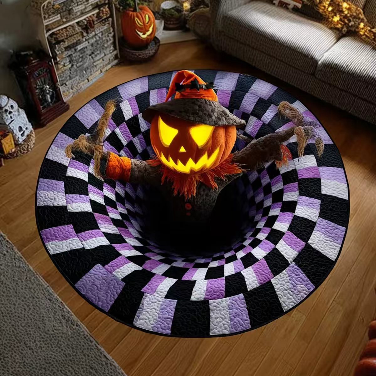 🔥 Limited time 55% OFF🎃3D Skeleton Vortex Quilted Round Halloween Rug