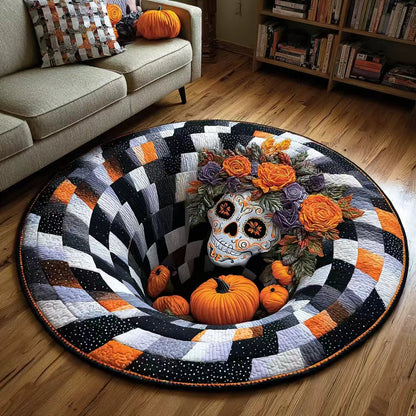 🔥 55% OFF TODAY 🎃3D Skeleton Vortex Quilted Round Halloween Rug