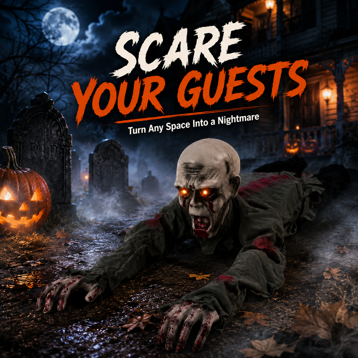 🧟 Animated Crawling Zombie Prop  – Sound-Activated Scare With Red Eyes 🎃