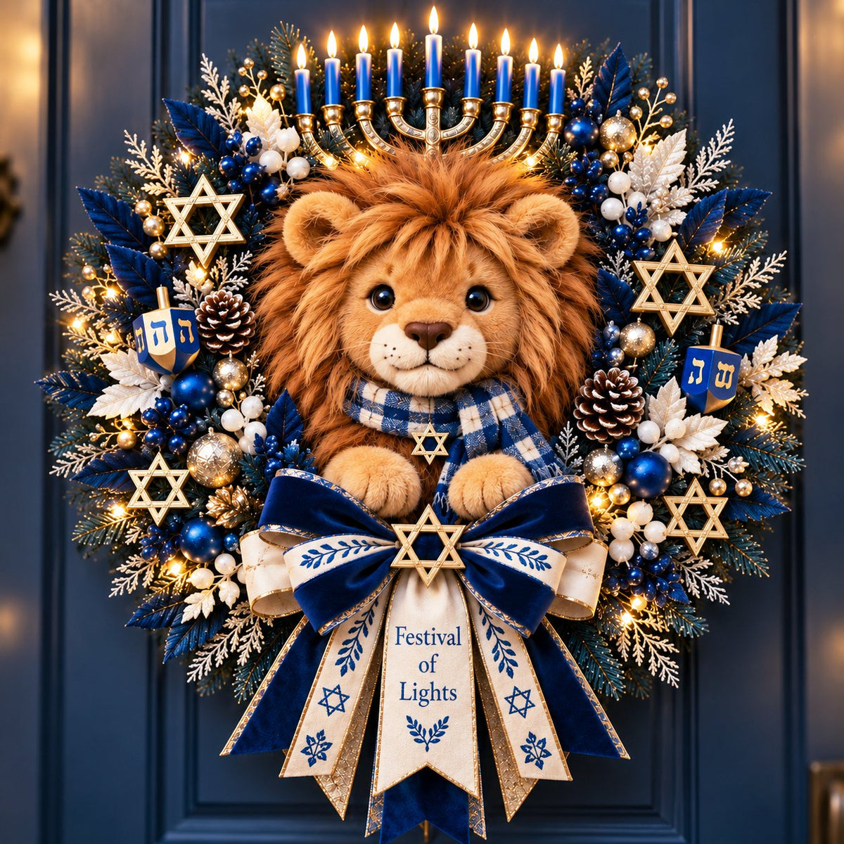 🦁✨ Lion of Judah Hanukkah Lighted Wreath - A Warm & Meaningful Welcome for the Festival of Lights🎁