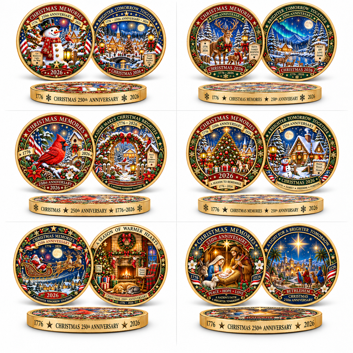 2026 "Christmas Memories" - 250th Anniversary Commemorative Coin, a double-sided holiday collectible.