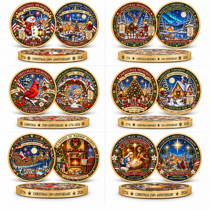2026 "Christmas Memories" - 250th Anniversary Commemorative Coin, a double-sided holiday collectible.