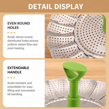 🔥Adjustable Stainless Steel Vegetable Steamer Basket | Foldable Mesh Steamer with Extendable Anti-Scald Handle