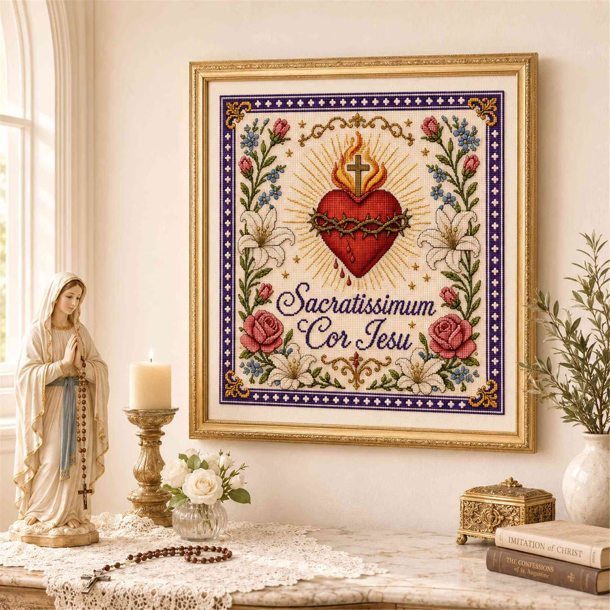 ✝️ Catholic Religious Cross Stitch Embroidery Kit | Vintage Floral Faith Wall Decor with Sacred Catholic Icon Designs 🌹🧵