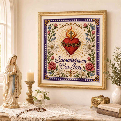 ✝️ Catholic Religious Cross Stitch Embroidery Kit | Vintage Floral Faith Wall Decor with Sacred Catholic Icon Designs 🌹🧵