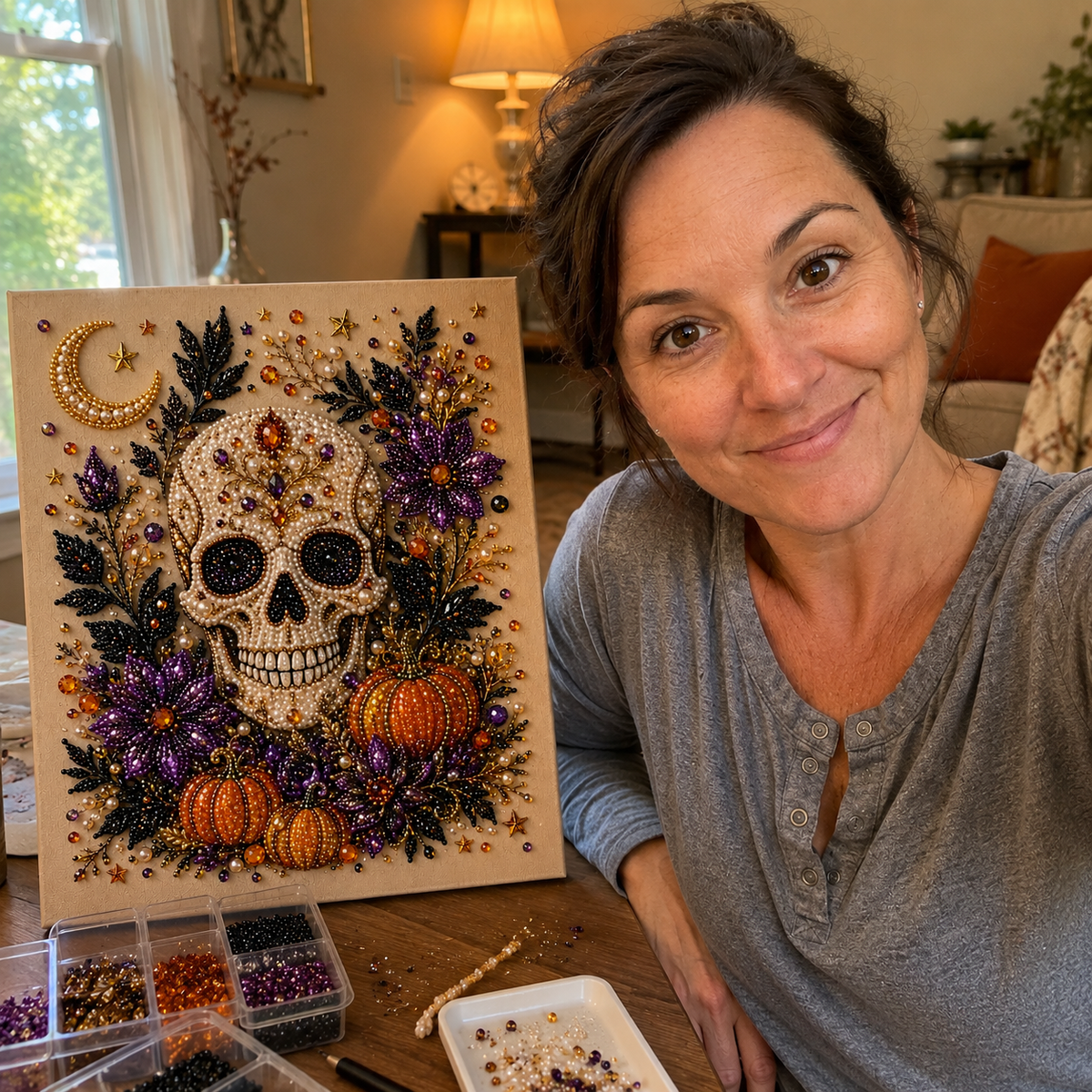 💥LAST DAY  55% OFF👻✨ Halloween Pearl Art DIY Kit – Turn Tiny Pearls into Spooky-Cute Magic