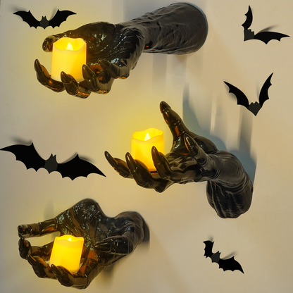 🕷️🖤Creepy Hands & Candles Wall Mount Set – Indoor & Outdoor Halloween Decor 🎃🖐️