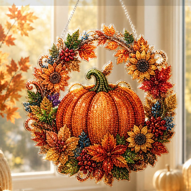 🔥Today 50% OFF 🎃 Fall Pumpkin Diamond Art Wreath – Cozy DIY Autumn Decor