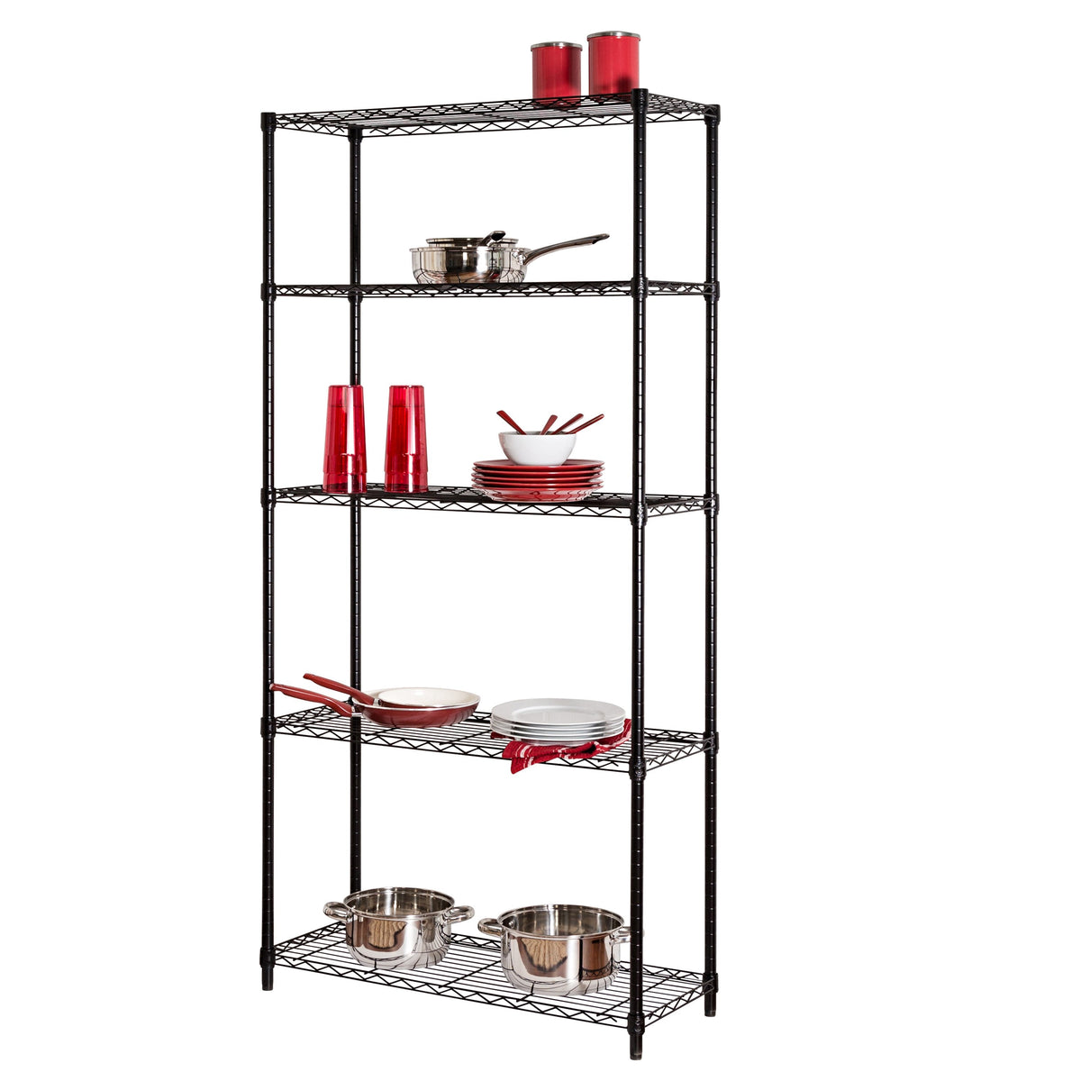 Black 5-Tier Adjustable Shelving Unit with 200-lb Shelf Capacity