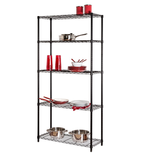 Black 5-Tier Adjustable Shelving Unit with 200-lb Shelf Capacity