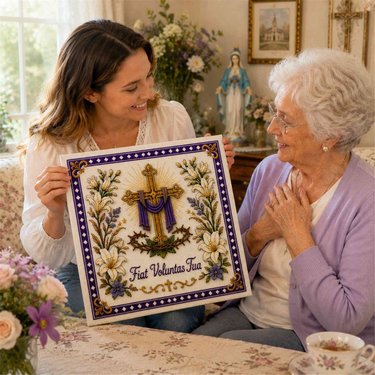 ✝️ Catholic Religious Cross Stitch Embroidery Kit | Vintage Floral Faith Wall Decor with Sacred Catholic Icon Designs 🌹🧵
