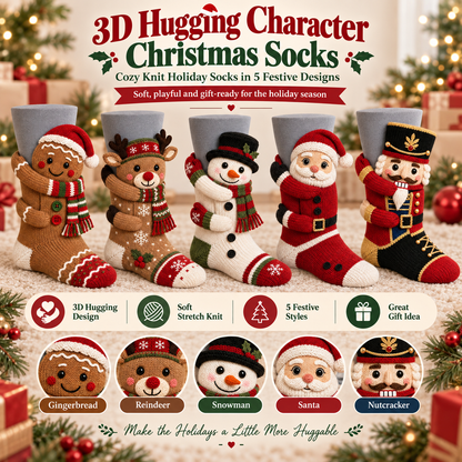 🎄 3D Hugging Christmas Character Socks – Cozy Knit Holiday Gift Socks