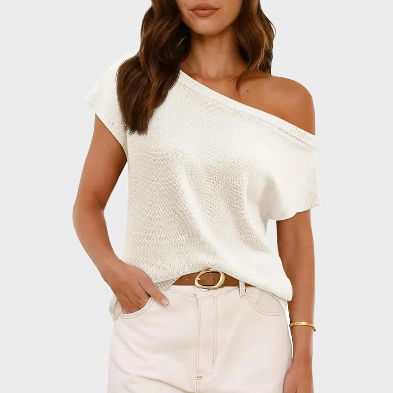 Women's Off Shoulder Knit Top Short Sleeve Soft Lightweight Summer