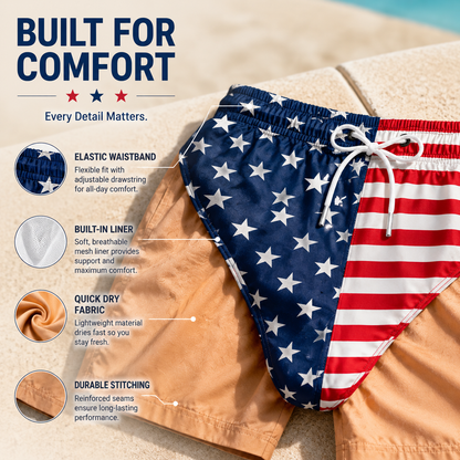🔥 55% OFF –Custom Funny Patriotic Men’s Swim Trunks