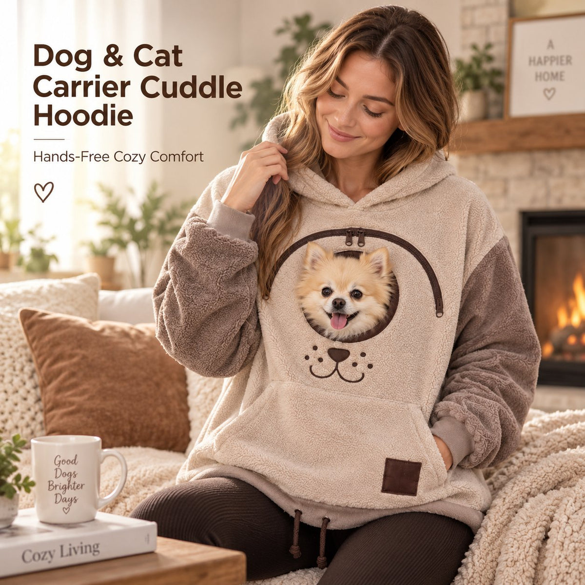 🐶💕 Cozy Pet Carrier Hoodie – Soft Fleece Cuddle Pouch Sweatshirt for Cats & Small Dogs