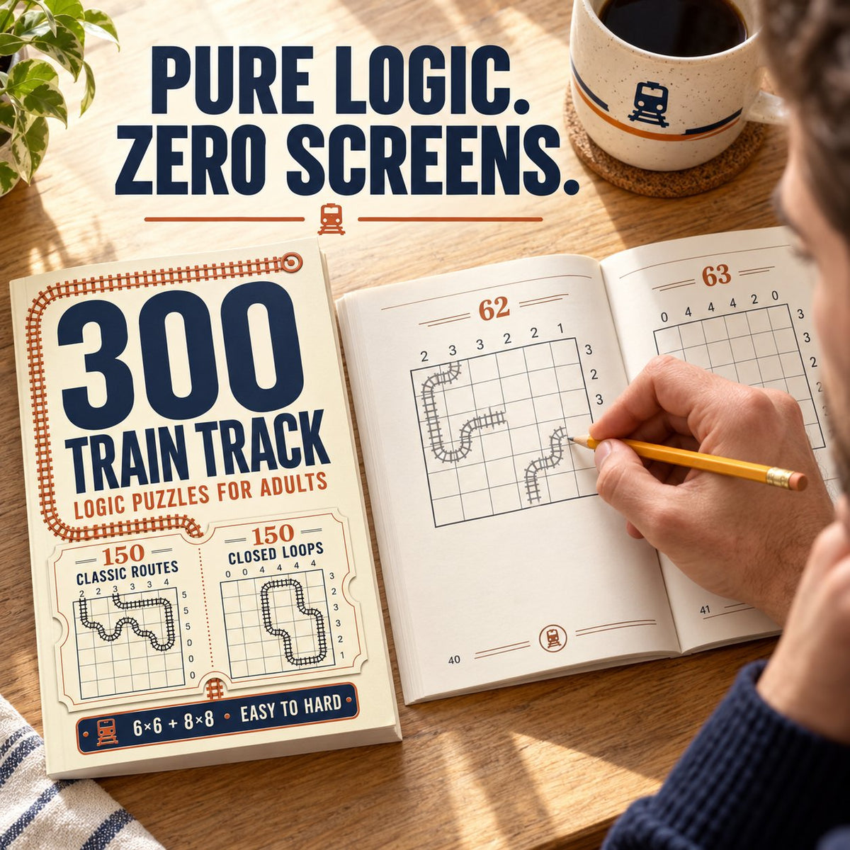 ✨Train Route & Closed Loop Puzzles | 300 Logic Challenges, Great Gift For Puzzle & Train Lovers