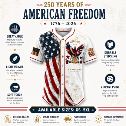 ⏰ Last Day 55% OFF 🇺🇸🦅 America 250th Anniversary Baseball Jersey – 1776–2026 Patriotic Freedom Shirt