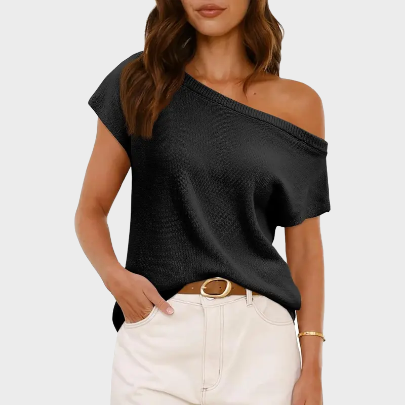 Women's Off Shoulder Knit Top Short Sleeve Soft Lightweight Summer