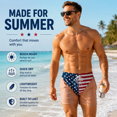 🔥 55% OFF –Custom Funny Patriotic Men’s Swim Trunks