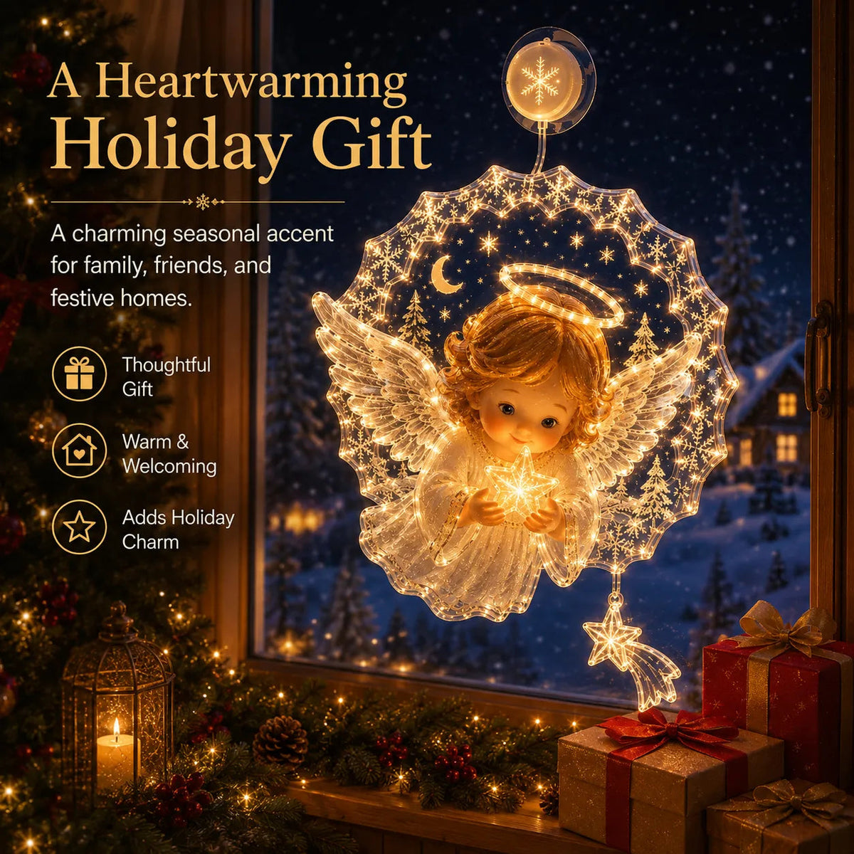 🔥HOT SALE 50% OFF✨🎄Lighted Christmas Window Decoration with Suction Cup | Warm LED Window Light with Double-Layer Design & Multiple Festive Styles Flat Version✨