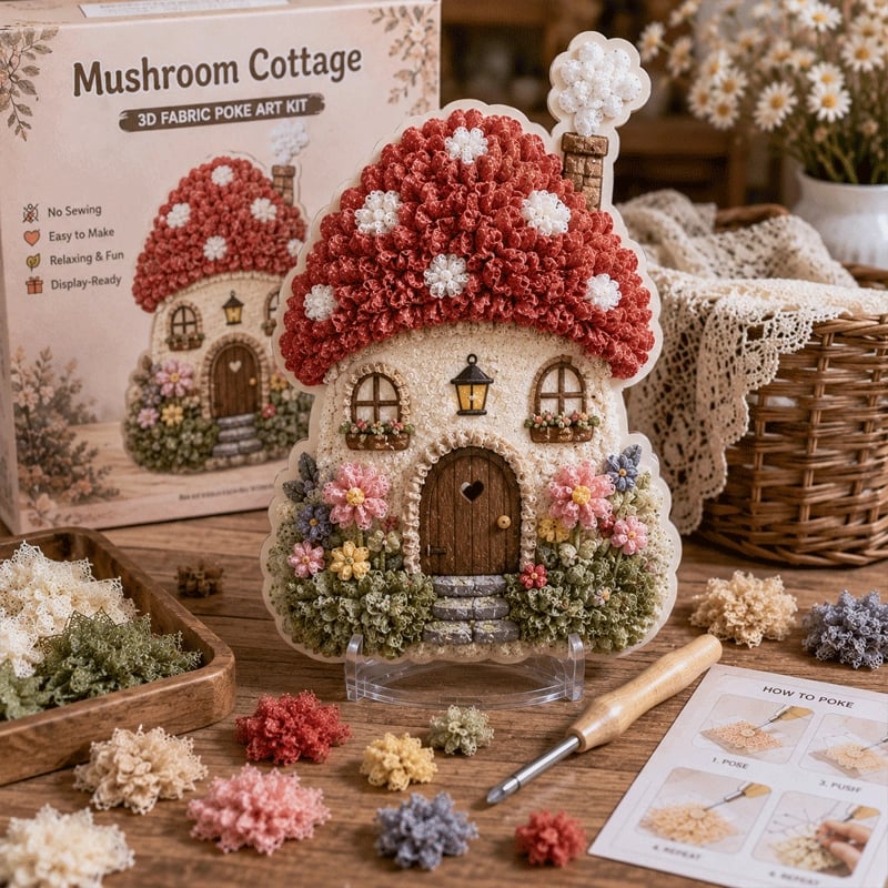 🔥Last Day 49% OFF - ✨🧘Relaxing & Beginner-Friendly-✨Whimsical Village 3D Fabric Poke Art Kit