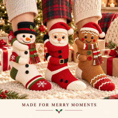 🎄 3D Hugging Christmas Character Socks – Cozy Knit Holiday Gift Socks
