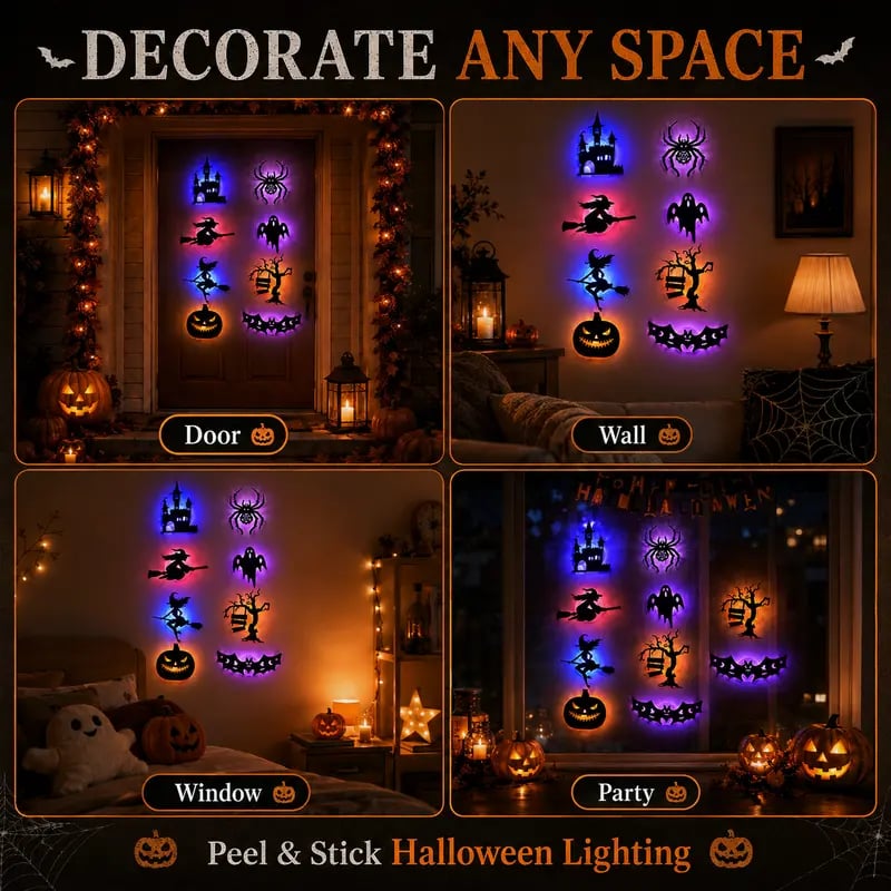 🎃 Halloween LED Silhouette Wall Light Stickers – Spooky Glow Made Easy! 👻✨