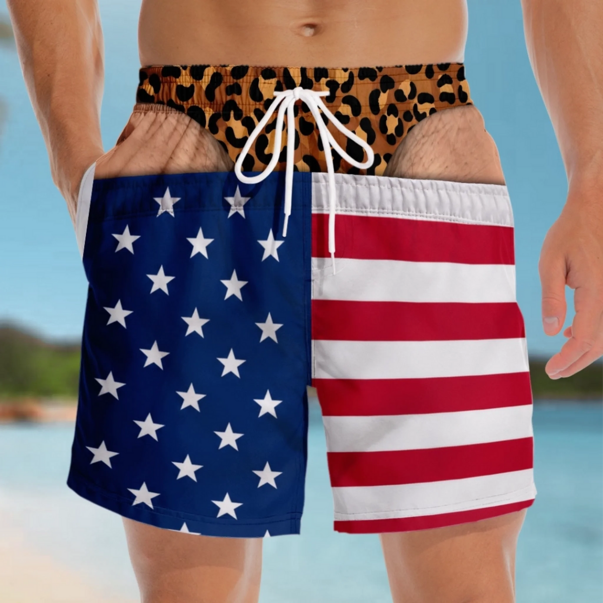 🇺🇸 Personalized “Warning: Wide Load” Men’s Swim Trunks – Funny Gift for Him