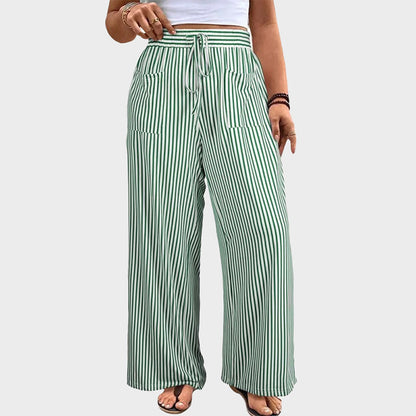 Women's Plus Size Elastic High Waist Wide Leg Pants Striped Casual