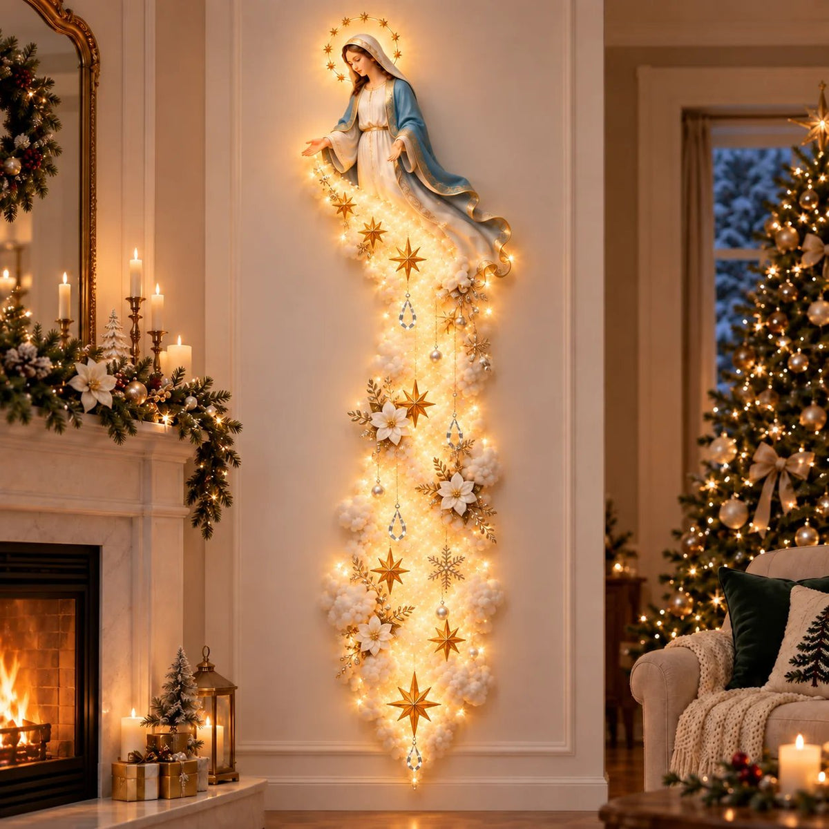 ✨ Christmas Blessing Cloud Trail Wall Light Collection – Jesus, Mary
