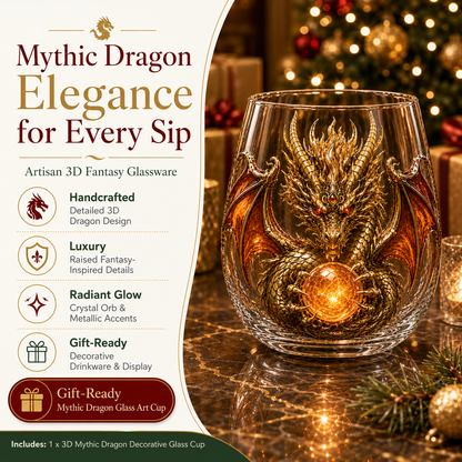 🐉Limited Edition 3D Mythic Dragon Glass Art Cup -✨Luxury Raised Fantasy Glassware for Whiskey, Home Bar Décor & Legendary Gifts 🎁