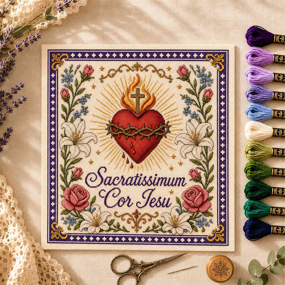 ✝️ Catholic Religious Cross Stitch Embroidery Kit | Vintage Floral Faith Wall Decor with Sacred Catholic Icon Designs 🌹🧵