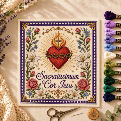 ✝️ Catholic Religious Cross Stitch Embroidery Kit | Vintage Floral Faith Wall Decor with Sacred Catholic Icon Designs 🌹🧵