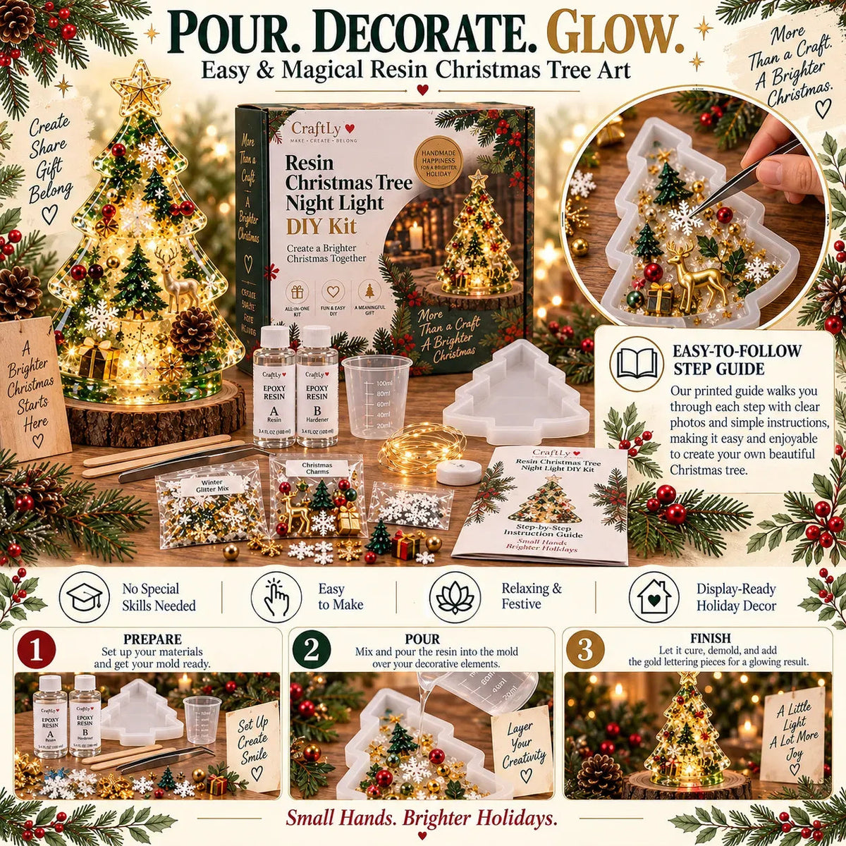 🎄 ✨ Last Day 70% OFF –Beginner-Friendly Resin Christmas Tree Night Light DIY Kit | Complete Kit with Mold, Resin, Fairy Lights & Festive Decorations ✨