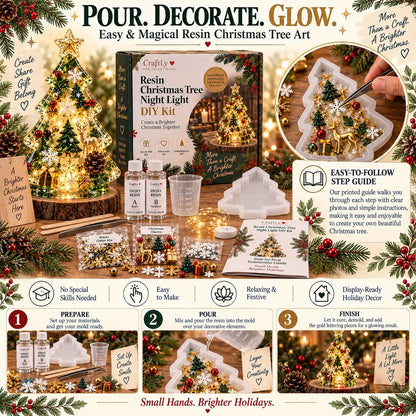 🎄 ✨ Last Day 70% OFF –Beginner-Friendly Resin Christmas Tree Night Light DIY Kit | Complete Kit with Mold, Resin, Fairy Lights & Festive Decorations ✨