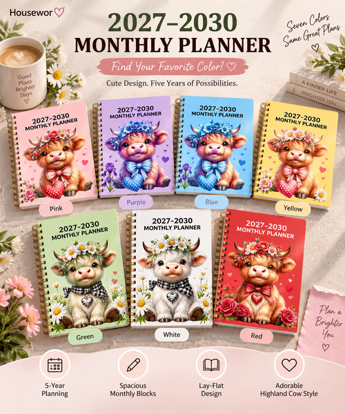 🔥 PLAN AHEAD & SAVE! — 2027–2030 Highland Cow Monthly Planner 🐮📅 | 4-Year Spiral Calendar