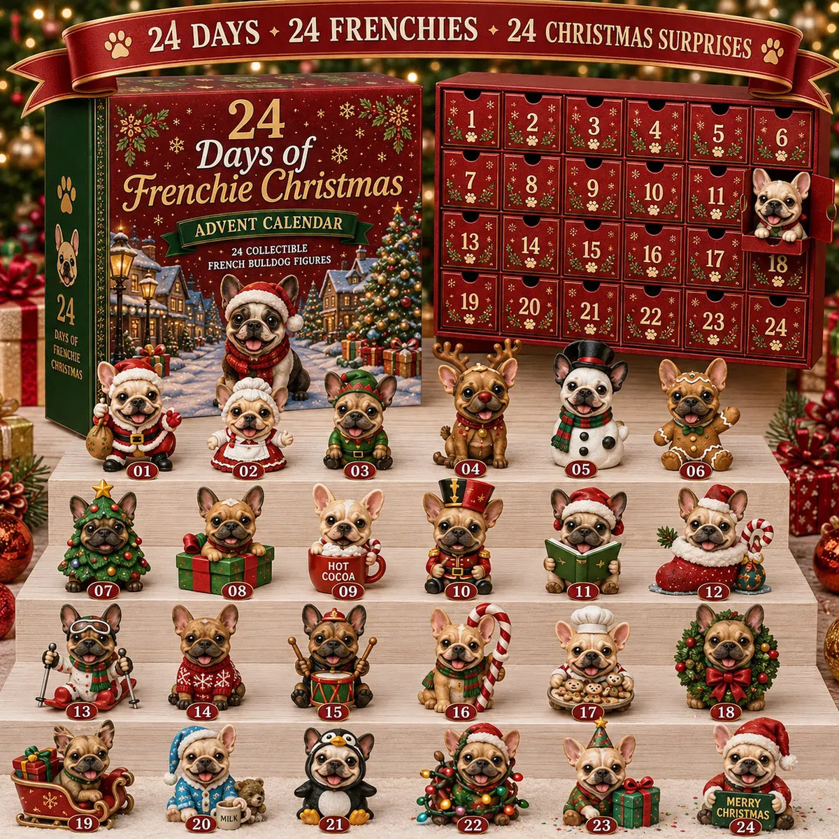 ⏳ 50% OFF TODAY– 🐶 24-Day French Bulldog Christmas Advent Calendar | 24 Unique Collectible Frenchie Characters with Different Outfits, Personalities & Daily Holiday Surprises 🎄✨