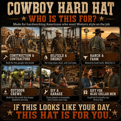 🤠 Cowboy Hard Hat – Western Style Wide Brim Work Helmet with Chin Strap