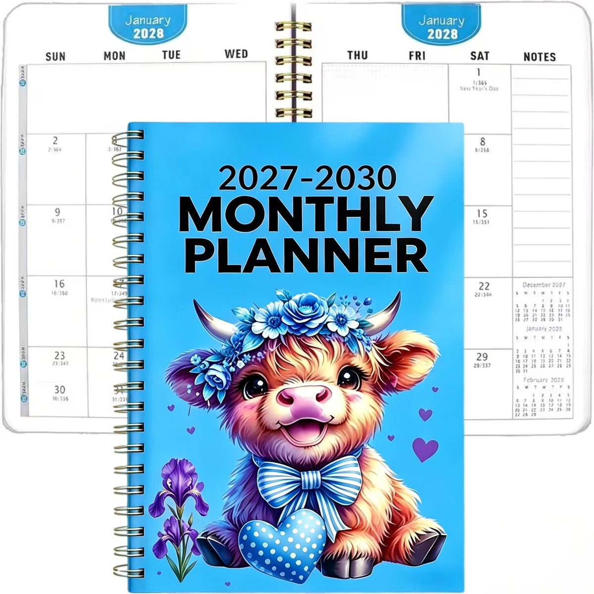 🔥 PLAN AHEAD & SAVE! — 2027–2030 Highland Cow Monthly Planner 🐮📅 | 4-Year Spiral Calendar