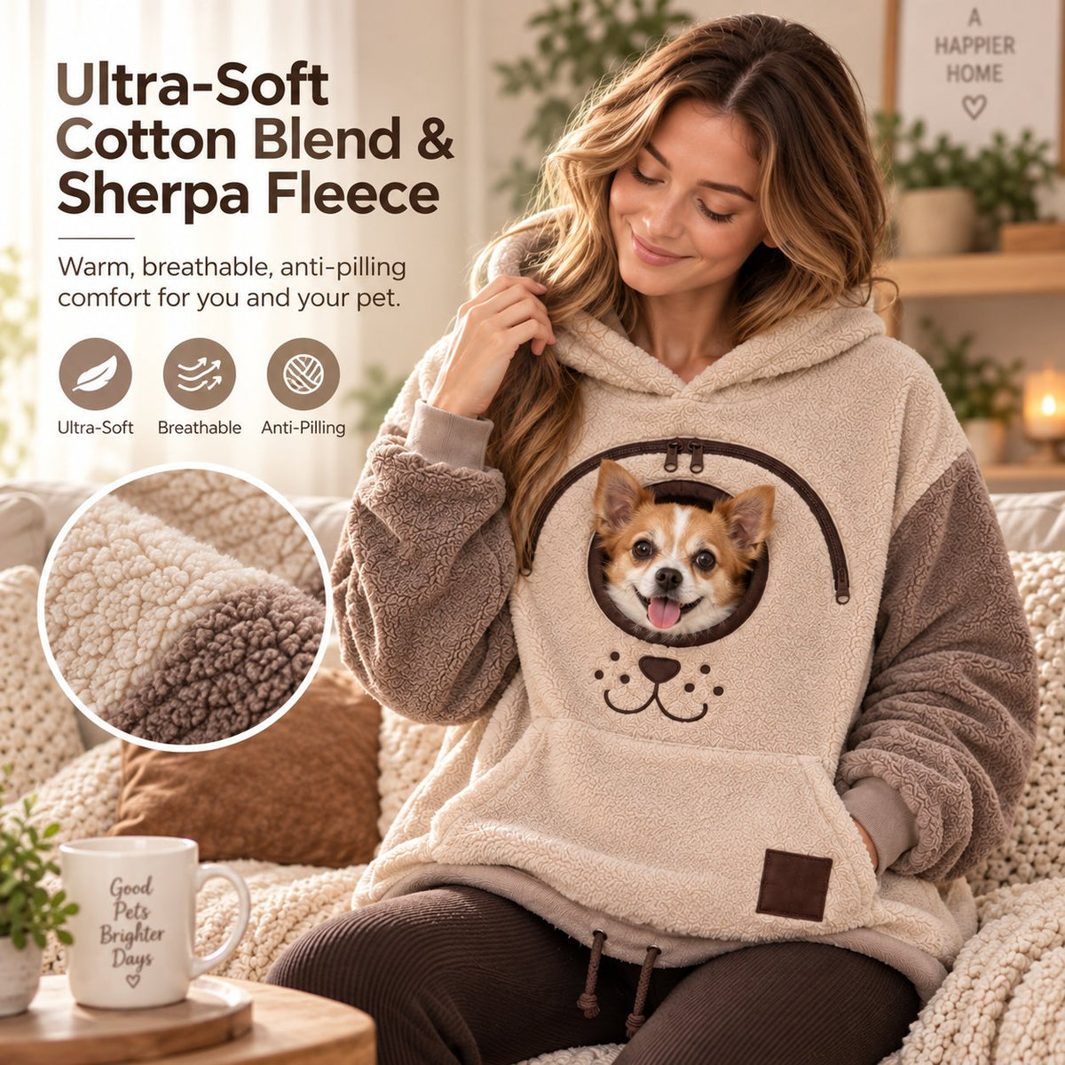 🐶💕 Cozy Pet Carrier Hoodie – Soft Fleece Cuddle Pouch Sweatshirt for Cats & Small Dogs