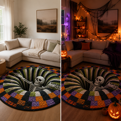🔥 Limited time 55% OFF🎃3D Skeleton Vortex Quilted Round Halloween Rug
