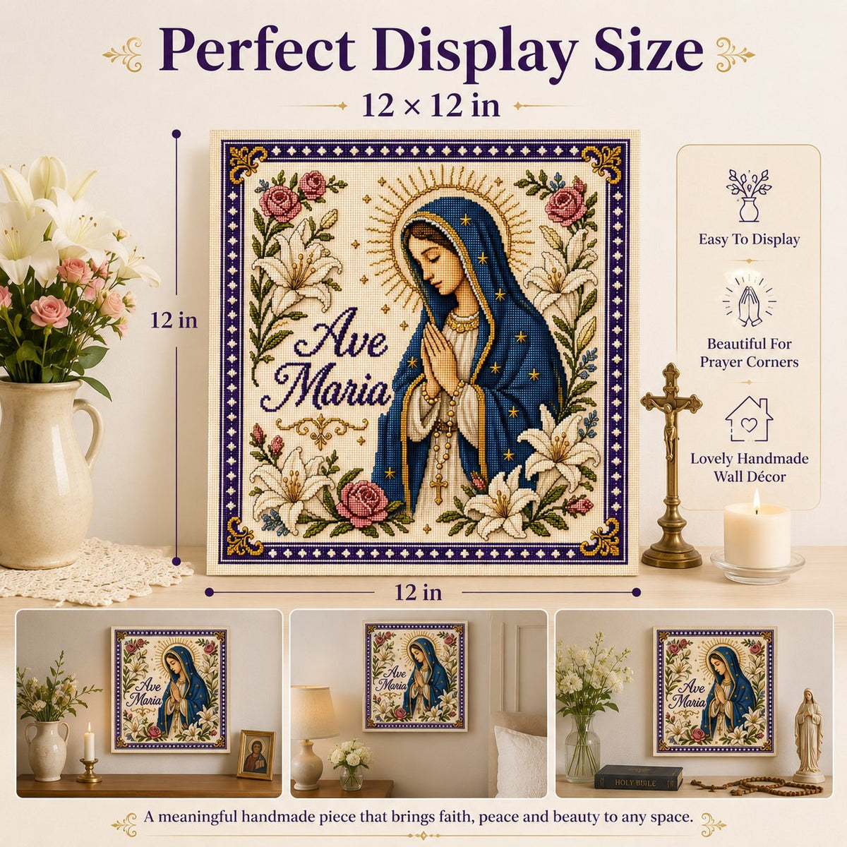 ✝️ Catholic Religious Cross Stitch Embroidery Kit | Vintage Floral Faith Wall Decor with Sacred Catholic Icon Designs 🌹🧵