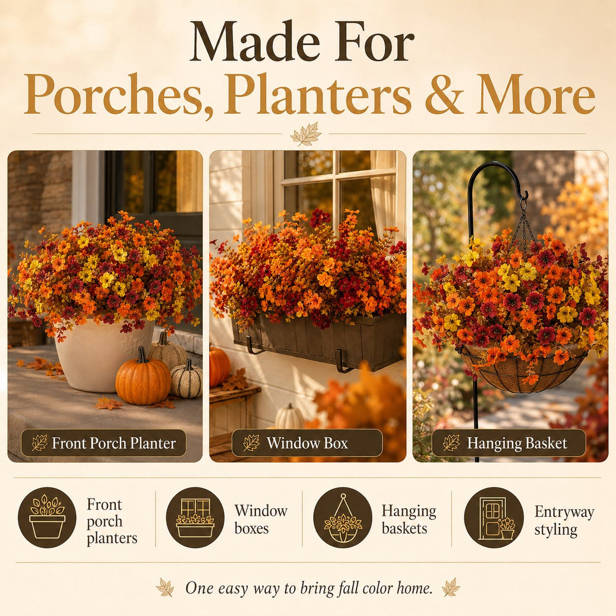 🍂 Fall Porch Faux Flower Bundles – Rustic Outdoor Autumn Decor