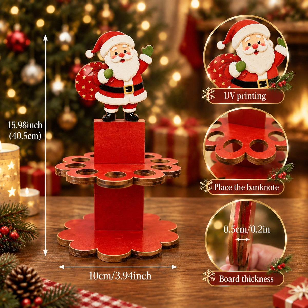 ✨Buy 3, Get 1 FREE 100% -Handmade in USA Christmas Tabletop Wooden Money Holder 🎁