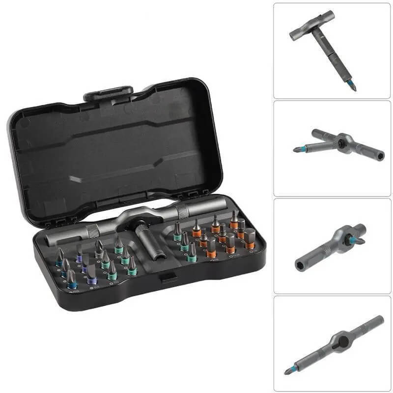 Magnetic Ratchet Screwdriver Set – S2 Steel Precision Screwdriver Kit with Removable Bits, Self-Assembly Design for Furniture Repair, DIY & Home Projects