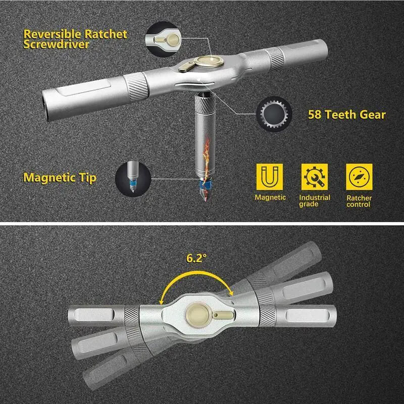 Magnetic Ratchet Screwdriver Set – S2 Steel Precision Screwdriver Kit with Removable Bits, Self-Assembly Design for Furniture Repair, DIY & Home Projects