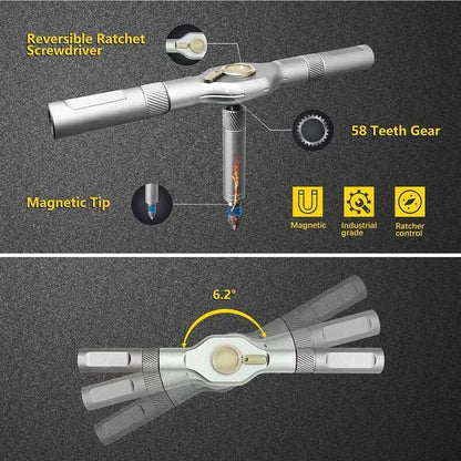 Magnetic Ratchet Screwdriver Set – S2 Steel Precision Screwdriver Kit with Removable Bits, Self-Assembly Design for Furniture Repair, DIY & Home Projects