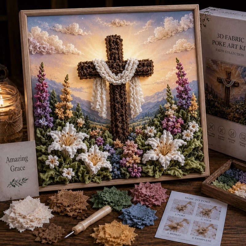 🧘Relaxing & Beginner-Friendly-✝️3D Christian Fabric Poke Art Kit